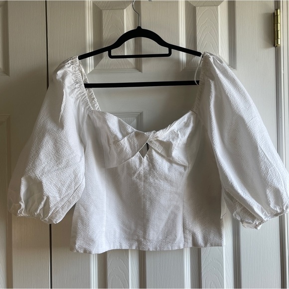 1. State Tops - NWT 1.State Cotton White Twist Front Blouse with Puff Sleeves Size Large